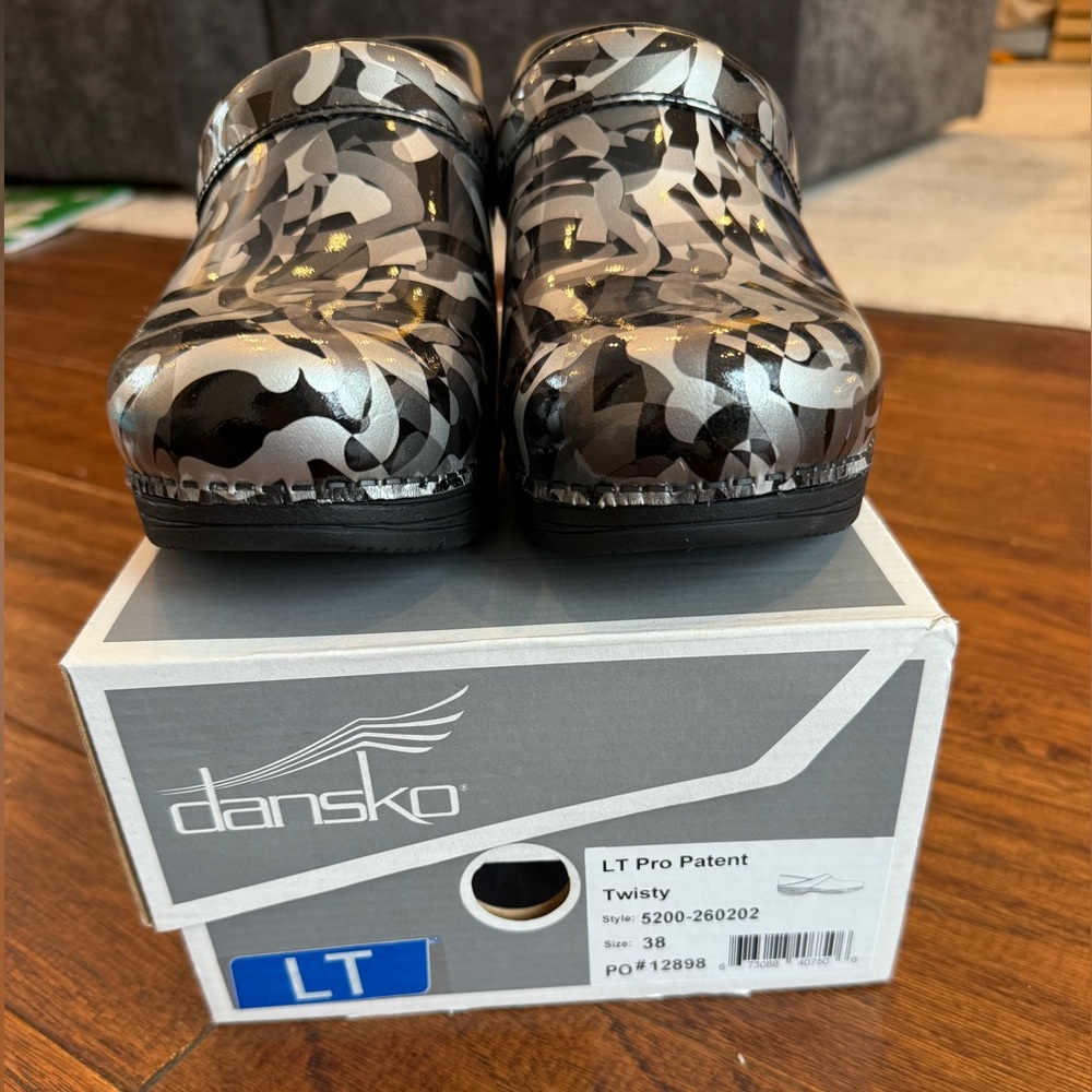 Dansko LT Pro Patent Camo Clogs - Black and Gray